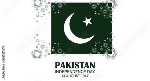Pakistan Independence Day Flag with Crescent Moon and Star on Green Background for National Celebrations