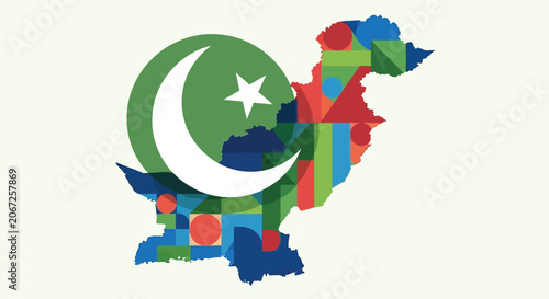 Pakistan Map Illustration With Colorful Mosaic Pattern For Geography Concepts
