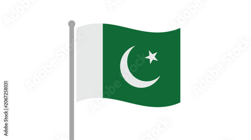 Pakistan Flag Waving On Silver Pole For National Identity Concepts