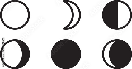 Canvastavla Six different moon phases in black and white vector style Vector