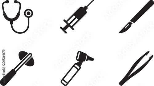 Schilderij op canvas Black and white medical tools icon set flat design Vector