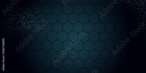 Luxurious abstract background with glowing halftone dots and sparkling golden hexagonal lines. Modern design with elegant line elements. Vector illustration.