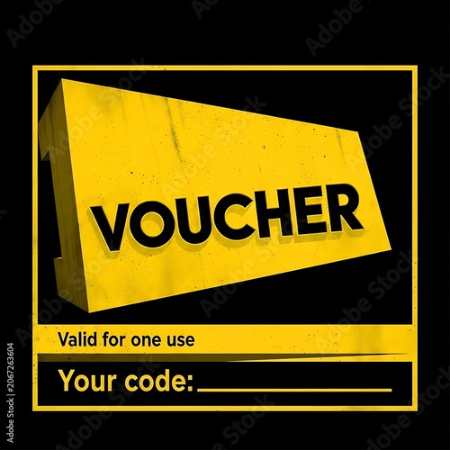 Yellow gift voucher with black text on black background.
