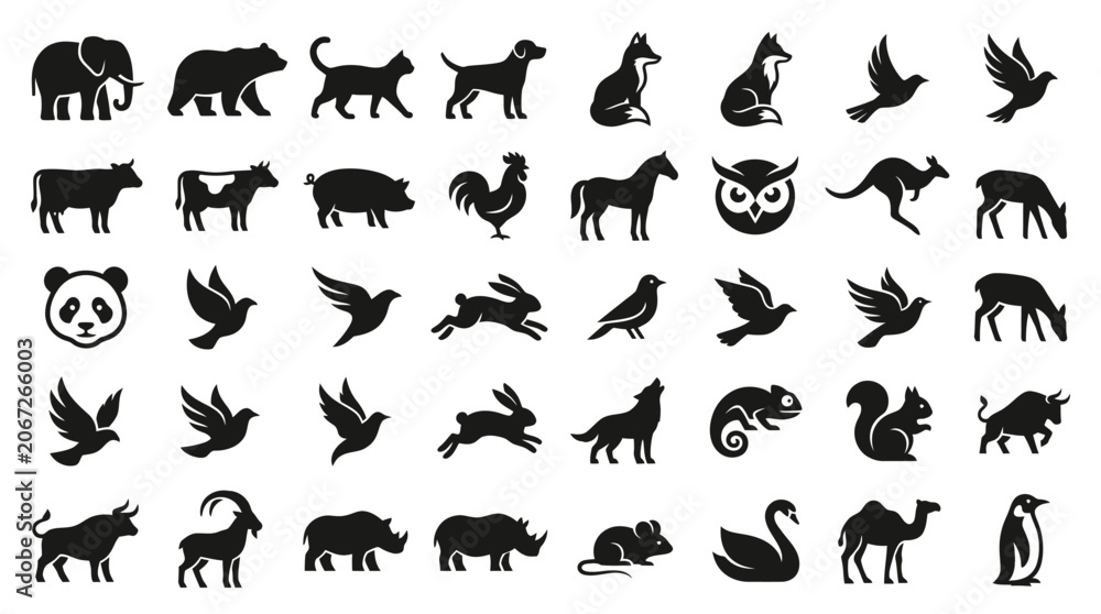 Fototapeta premium Animal Silhouettes icons set Collection