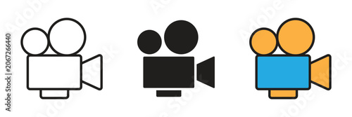 Cinema retro movie video camera production icon. Vector illustration of a classic retro cinema movie camera symbol used for professional film and digital video production.