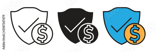 Financial protection dollar sign shield icon. Vector illustration of a secure protective shield with a financial dollar currency symbol representing absolute money safety assurance.