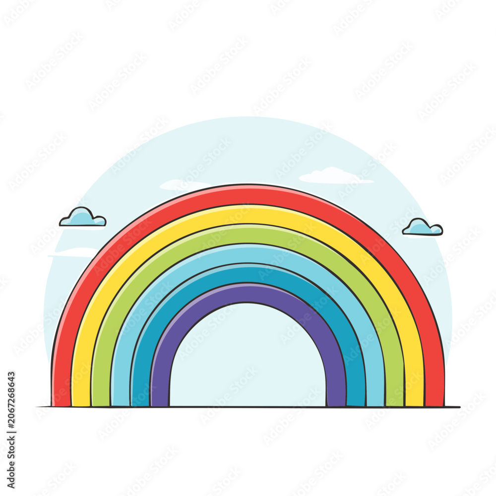 Naklejka premium Colorful rainbow with clouds in flat design style