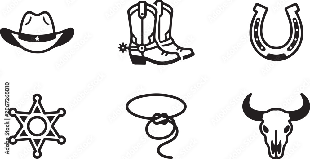 Fototapeta premium Six classic western symbols icons set Vector