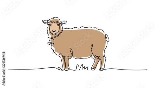 Photos One continuous line illustration of an Sheep animal , isolated on white background