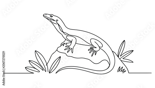 Tableau sur toile One continuous line illustration of an Komodo dragon animal , isolated on white background