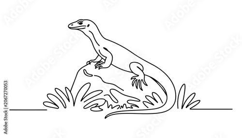 Tableau sur toile One continuous line illustration of an Komodo dragon animal , isolated on white background