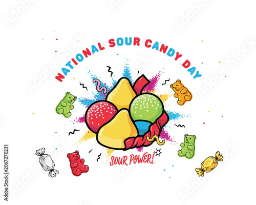 Foto National Sour Candy Day Vector Art, Colorful Sour Candy and Sweet Snack Concept