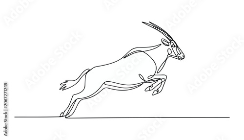 Schilderij op canvas One continuous line illustration of an stout Oryx animal , isolated on white background