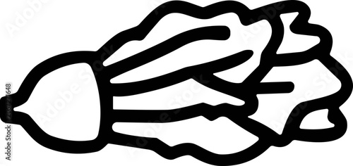 Quadro su tela Hand-drawn outline of a radish or root vegetable with leafy greens, simple black