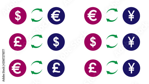 Foto Major World Currency Exchange Icon Set — Dollar, Euro, Pound and Yen Conversion