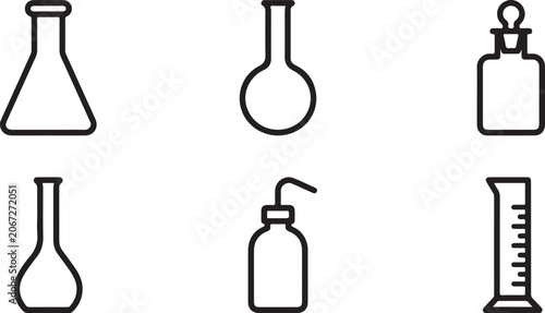 Fotografie Set of six common laboratory glassware and containers icons Vector