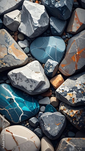 Close-up of colorful rocks and stones.