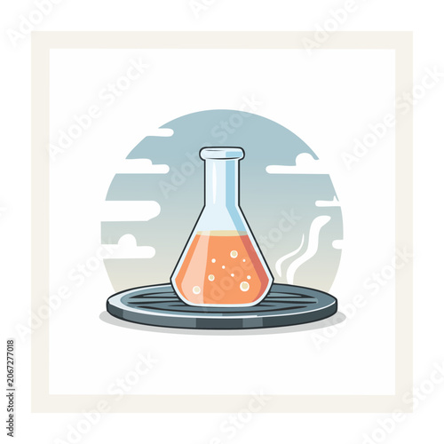 Laboratory Flask with Orange Liquid in Flat Design