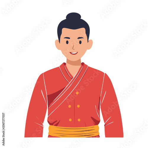Man in traditional red robe with gold sash illustration