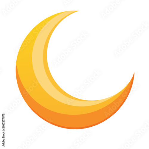 Orange and yellow crescent moon icon on transparent background