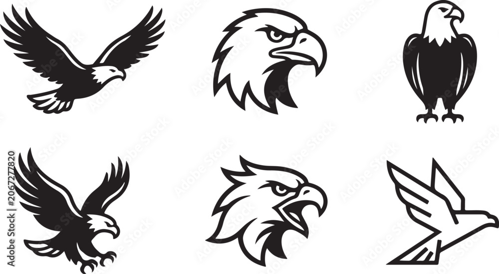 Obraz premium Black and white eagle vector logos in various styles Vector