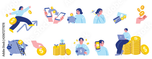 Foto お金を稼ぐ人々のイラストセット