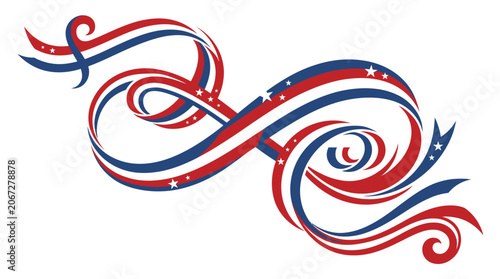 Canvastavla Patriotic ribbon swirls, red white blue vector graphics, American flag colors, d