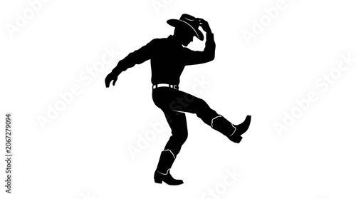 Foto Cowboy silhouette, western dancer, black icon, vector illustration, hat tipping