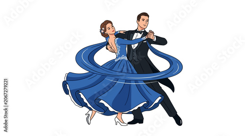 Fotografie Couple Dance Ballroom dance, waltz couple, dancing illustration, vector icon iso