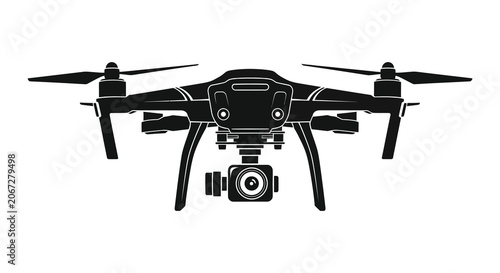 Fotografie Drone with camera black silhouette on white background