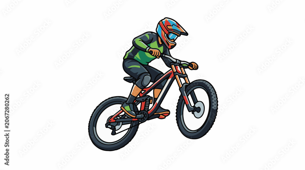 Fototapeta premium A colorful illustration of a mountain biker in action on a bike