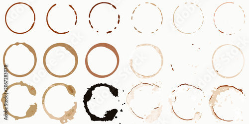 Coffee Ring Stains Collection Vector Illustration On White Background