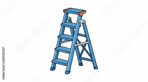 A blue stepladder with orange accents and four steps