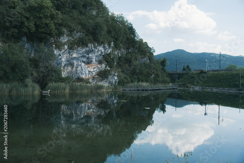 Obraz na płótnie 湖に写る山