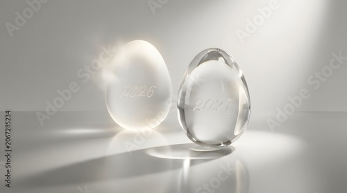 Glass orbs with engraved years 2026 and 2027
