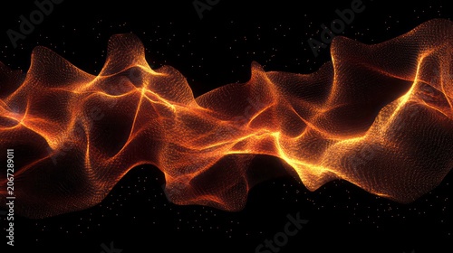 Flowing streams of glowing particles forming an abstract shape.