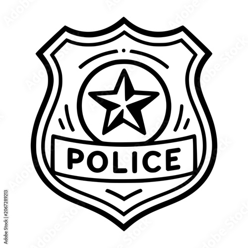 Police Badge Icon: A stylized outline illustration of a police badge featuring a star emblem and the word POLICE inscribed on a banner.