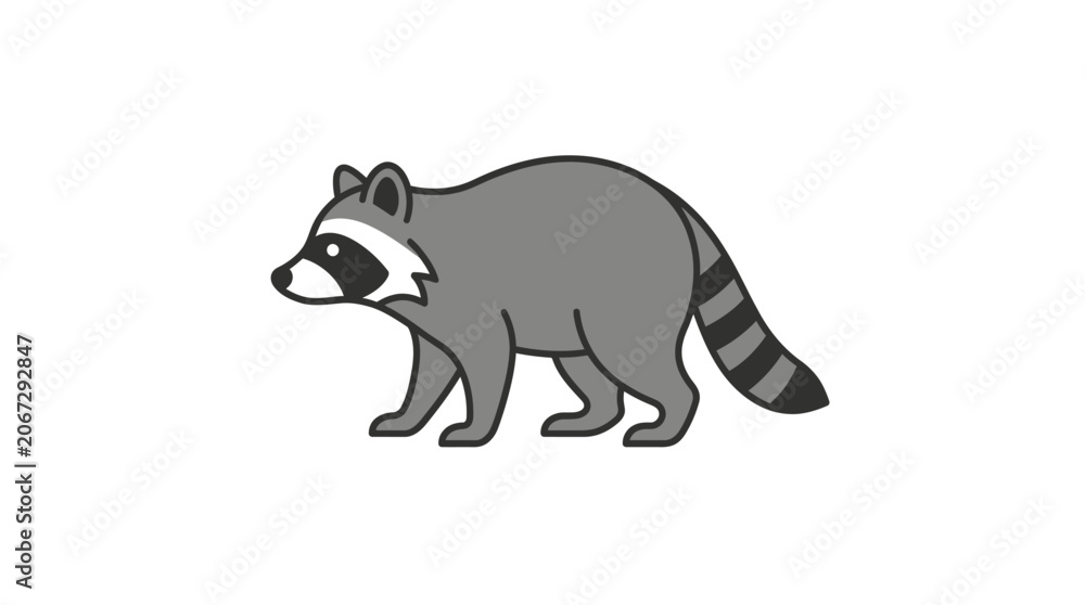 Obraz premium Cute Cartoon Raccoon Walking Isolated on White Background, Vector Illustration
