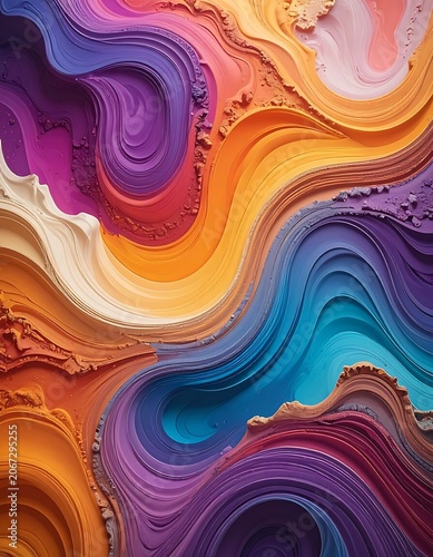A vibrant, abstract, multi-colored wavy pattern
