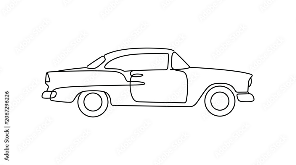 Obraz premium Retro Car Outline Drawing Vector