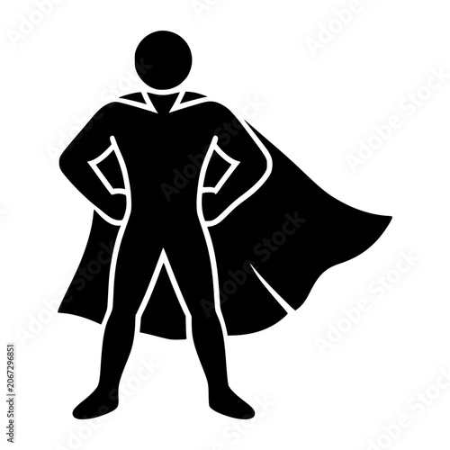 Superhero Icon: A powerful silhouette of a superhero, complete with a flowing cape and confident stance, embodies strength and readiness to protect.