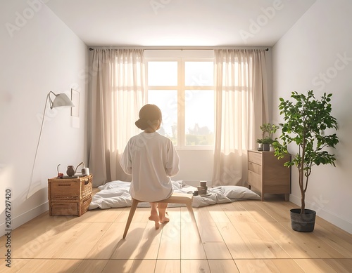 Child Running Towards Bedroom Window.