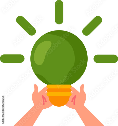 illustration of a hand holding a green light bulb as a symbol of energy saving and green energy