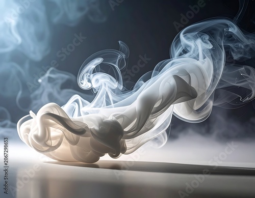 Woman lying on floor with smoke.