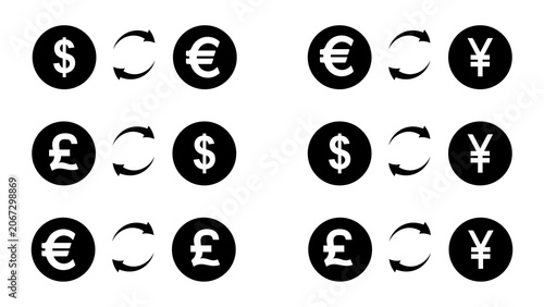 Canvastavla Major World Currency Exchange Icon Set — Dollar, Euro, Pound and Yen Conversion