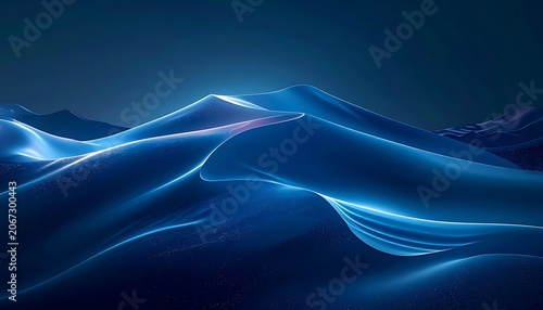 Glowing blue abstract wave landscape.