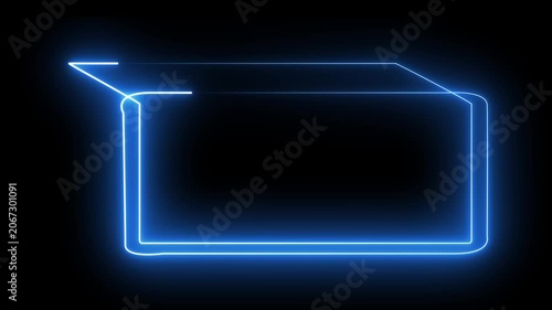 abstract glowing blue rectangular backgrounds picture frames. 4K neon light square animation isolated on black background,