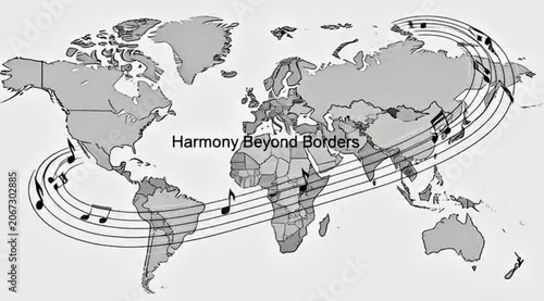 A Visual Representation of Worldwide Musical Connection and Unity, Depicting Global Harmony and Peaceful Interdependence Across All Continents