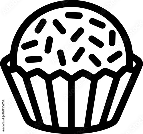 Brigadeiro chocolate candy in cupcake liner, minimalist line art icon