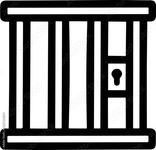 Jail Cell Door Icon, Prison Bars with Lock Symbol, Security and Confinement Concept